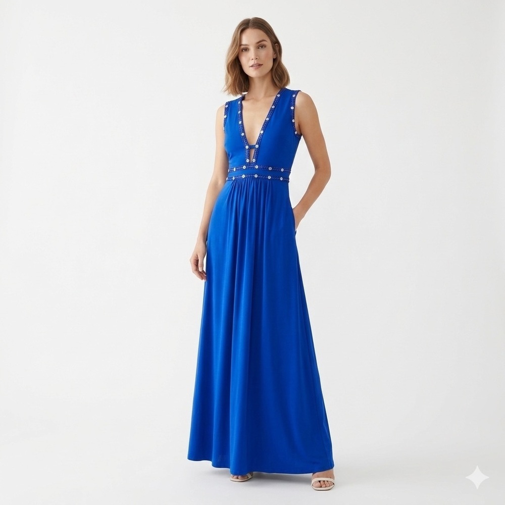 BCBGMAXAZRIA Juliette Royal Blue Embellished Maxi Dress - NWT